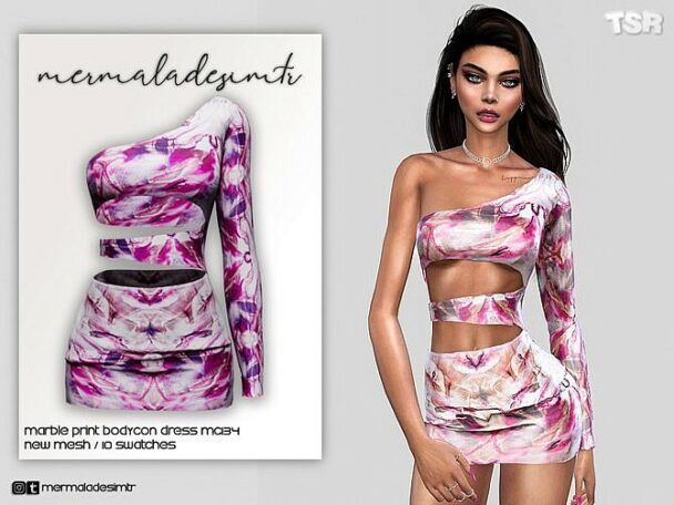 Marble Print Bodycon Dress Mc By Mermaladesimtr At Tsr Lana Cc Finds