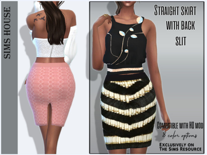 Straight skirt with back slit by Sims House at TSR