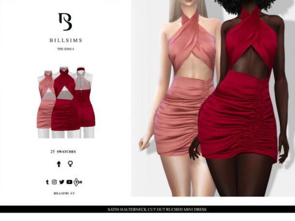 Satin Halterneck Cut Out Ruched Mini Dress By Bill Sims At TSR Lana