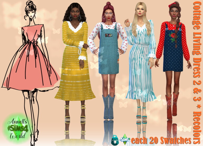 Cottage Living Dress 2 & 3 Recolors at Annett’s Sims 4 Welt - Lana CC Finds
