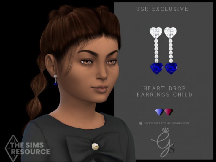 Heart Drop Earrings Child By Glitterberryfly At Tsr Lana Cc Finds