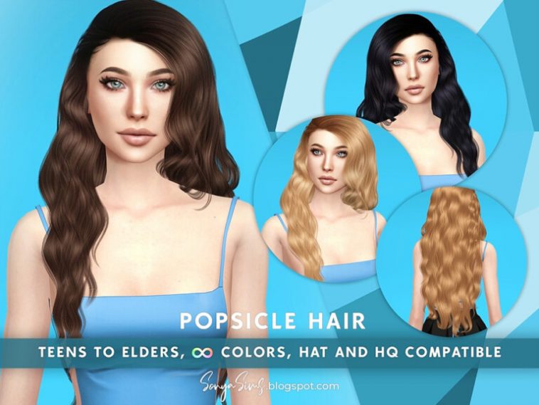 Popsicle long wavy hair (side) by SonyaSimsCC at TSR - Lana CC Finds