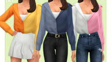 Off-Shoulder Button Shirt 08 by Black Lily at TSR - CC Finds