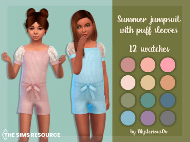 Summer jumpsuit with puff sleeves by MysteriousOo at TSR - Lana CC Finds