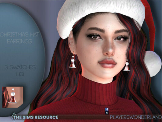 Christmas Hat Earrings by PlayersWonderland at TSR - Lana CC Finds