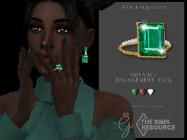 Emerald Engagement Ring by Glitterberryfly at TSR - Lana CC Finds