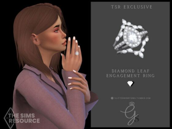 Diamond Leaf Engagement Ring by Glitterberryfly at TSR - Lana CC Finds