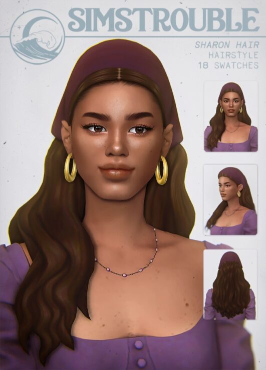 SHARON curly hair in a bandana at SimsTrouble - Lana CC Finds