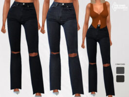New Style High Waisted Ripped Mom Jeans by Saliwa at TSR - Lana CC Finds